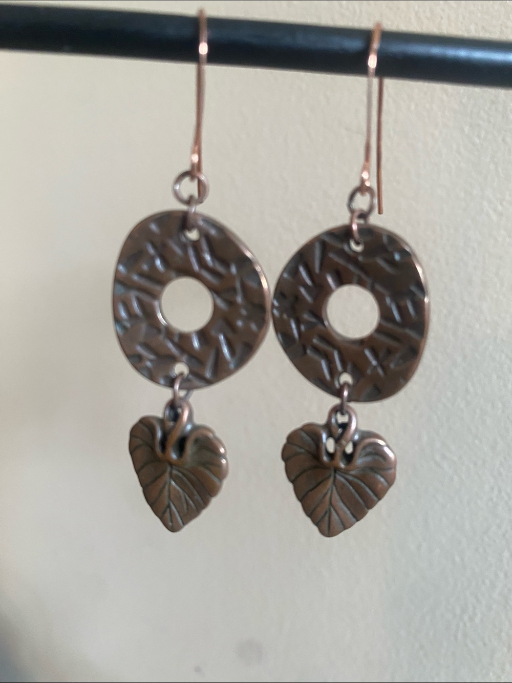 Bronze-Tone Donut & Heart Dangle Earrings